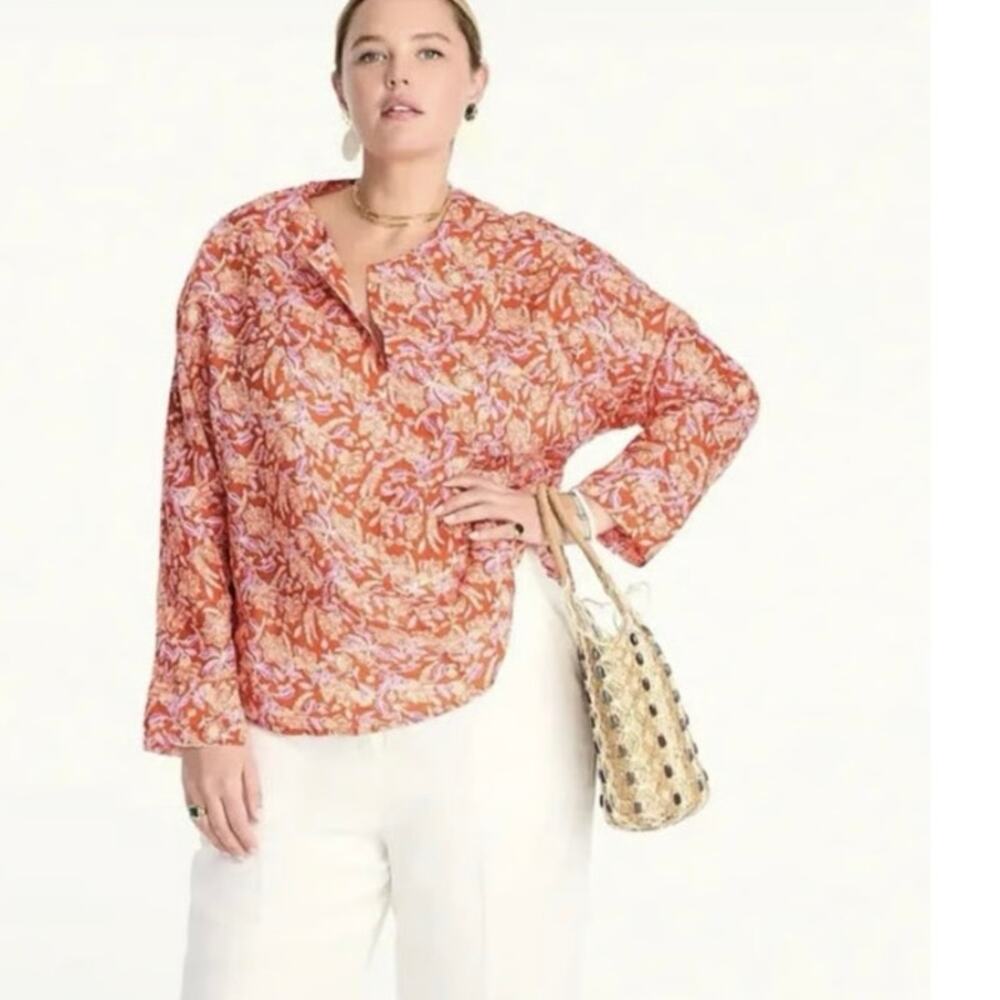 J crew Long-sleeve ramie tunic top in painted block print medium